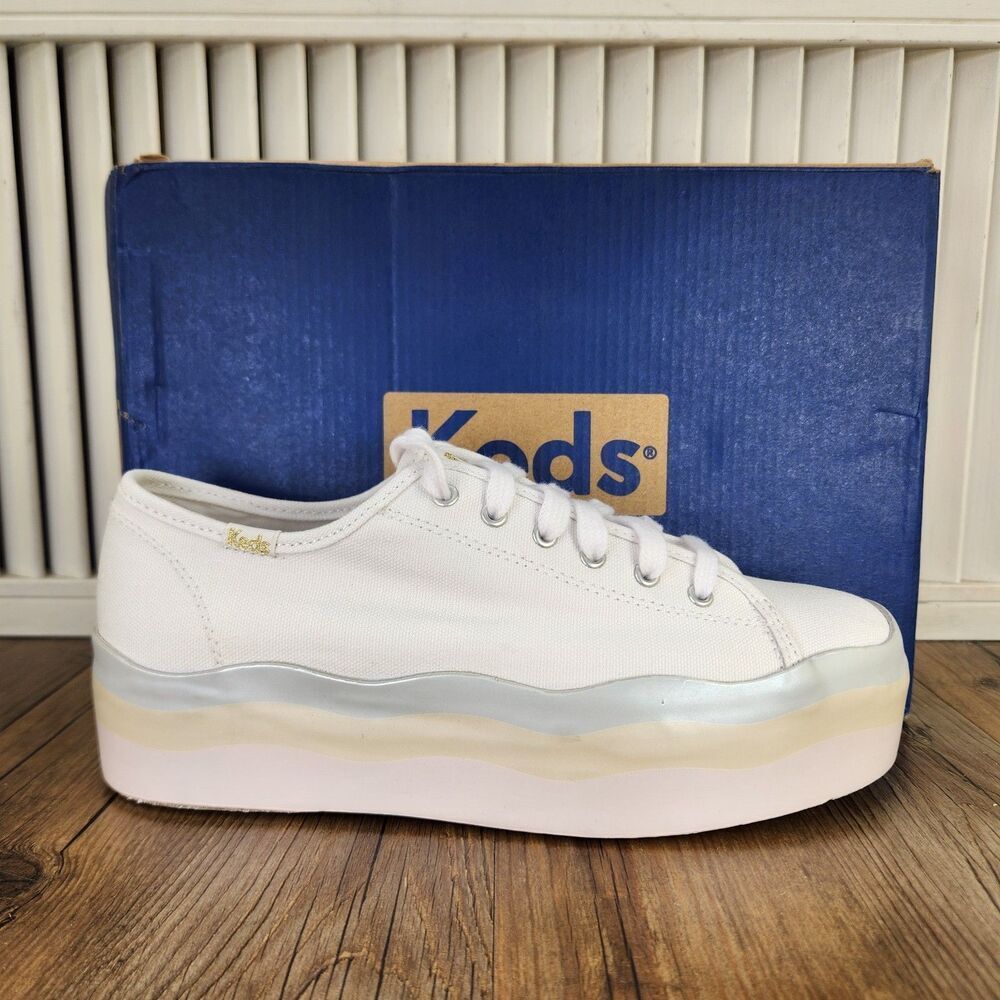 KedsโTriple Up Canvas Wave Platform Shoes Womens Sz 7 M White Pastel Low WF66008